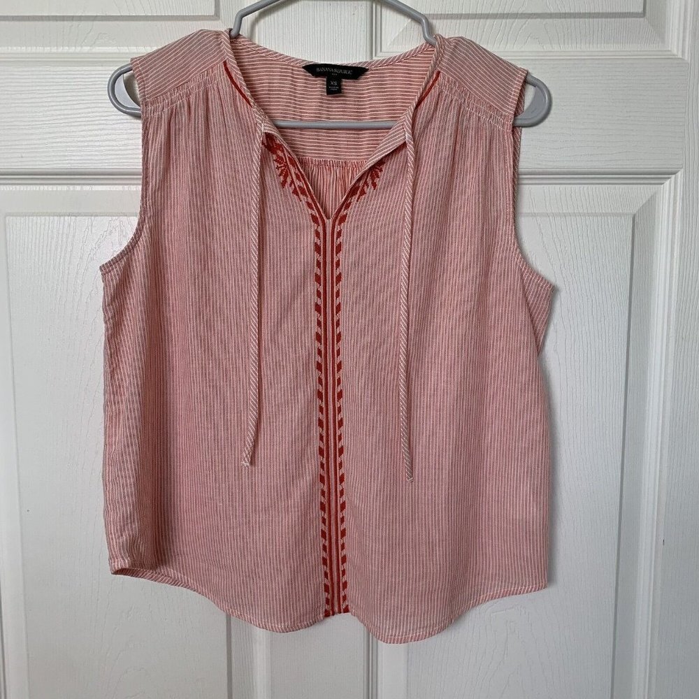 Banana Republic Women's Size XS Blouse Orange Striped Embroidered Sleeveless